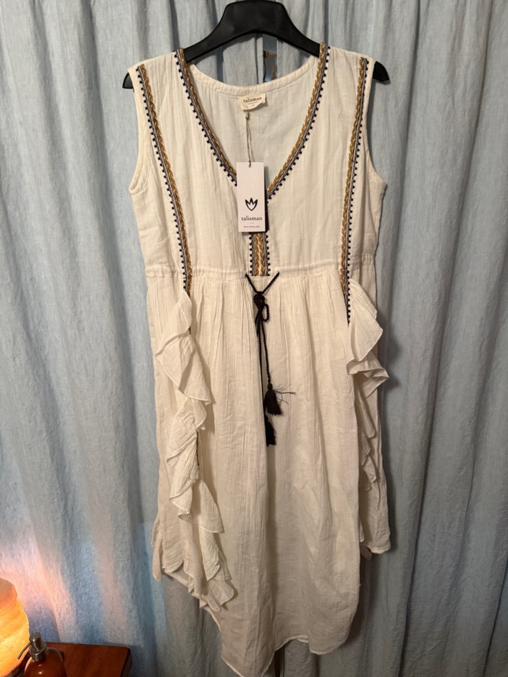 White Embroidered Ruffle Midi Dress